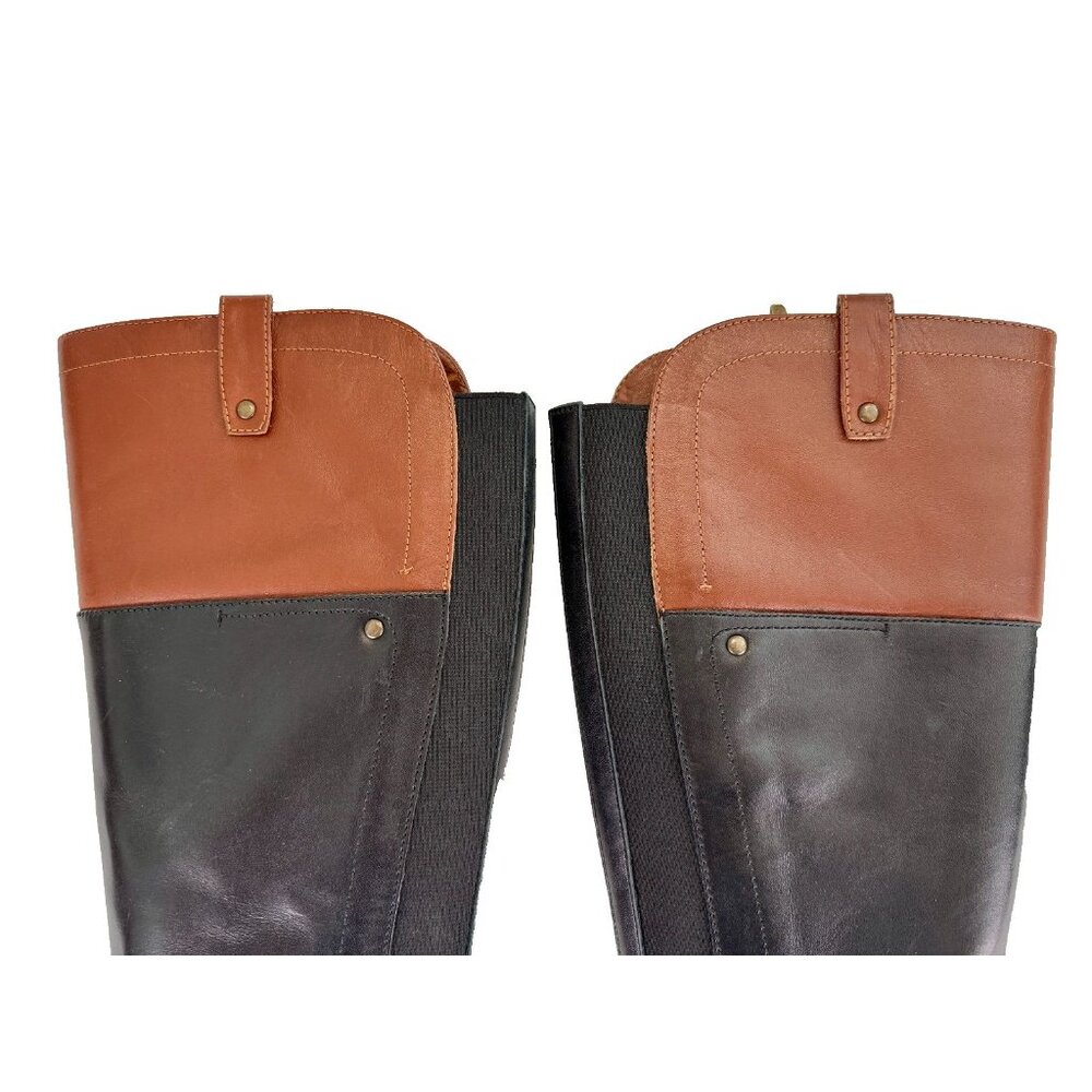 Marc Fisher Women’s‎ Tall Riding Boots Black W/ Brown Leather Buckle Zip Size 8M - Picture 7 of 12